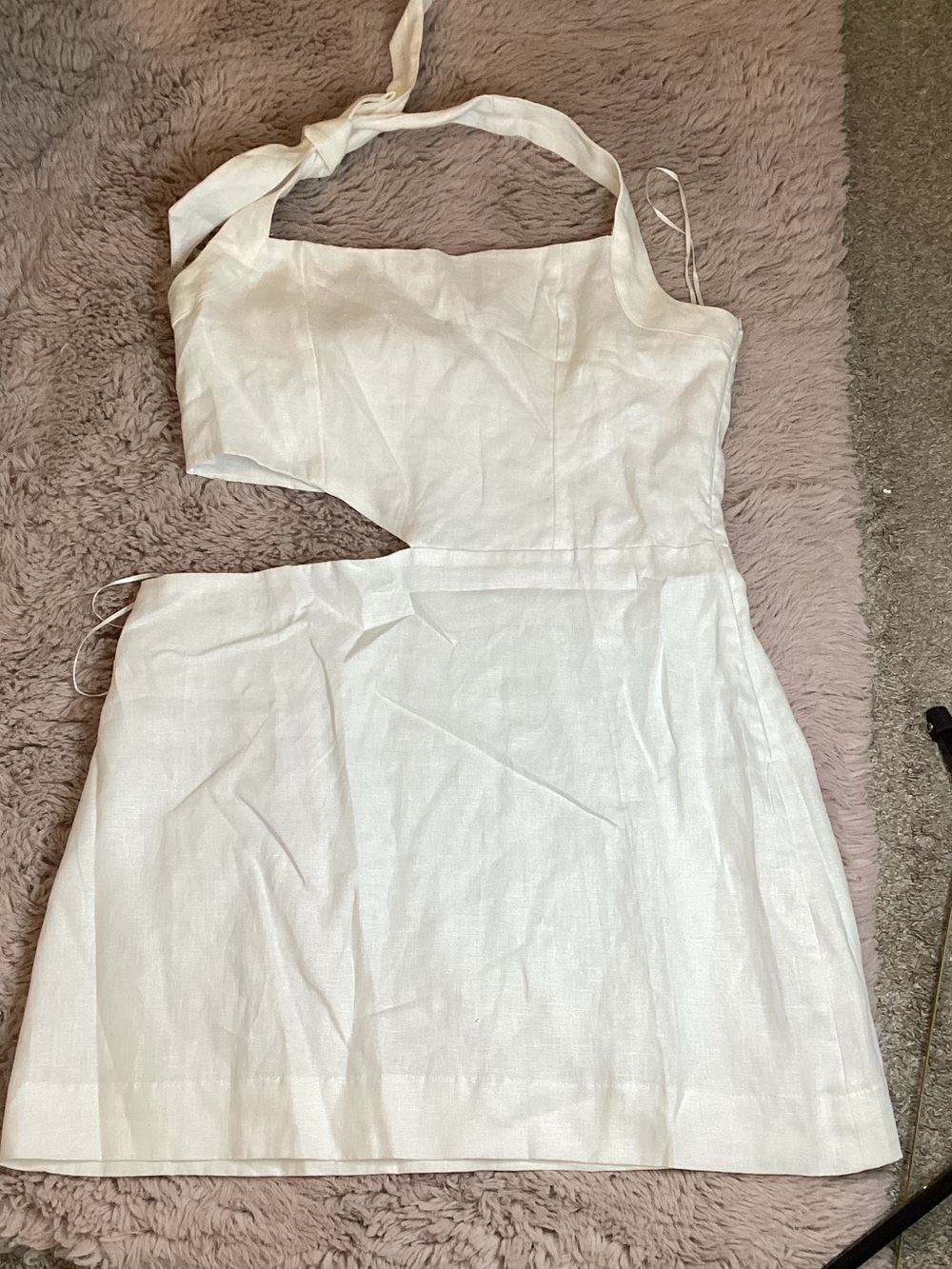Reformation White Asymmetrical Cutout Linen-Blend Mini Dress